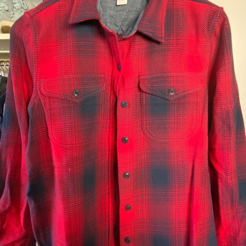 Outerknown Red and Black Plaid Button-Down Shirt